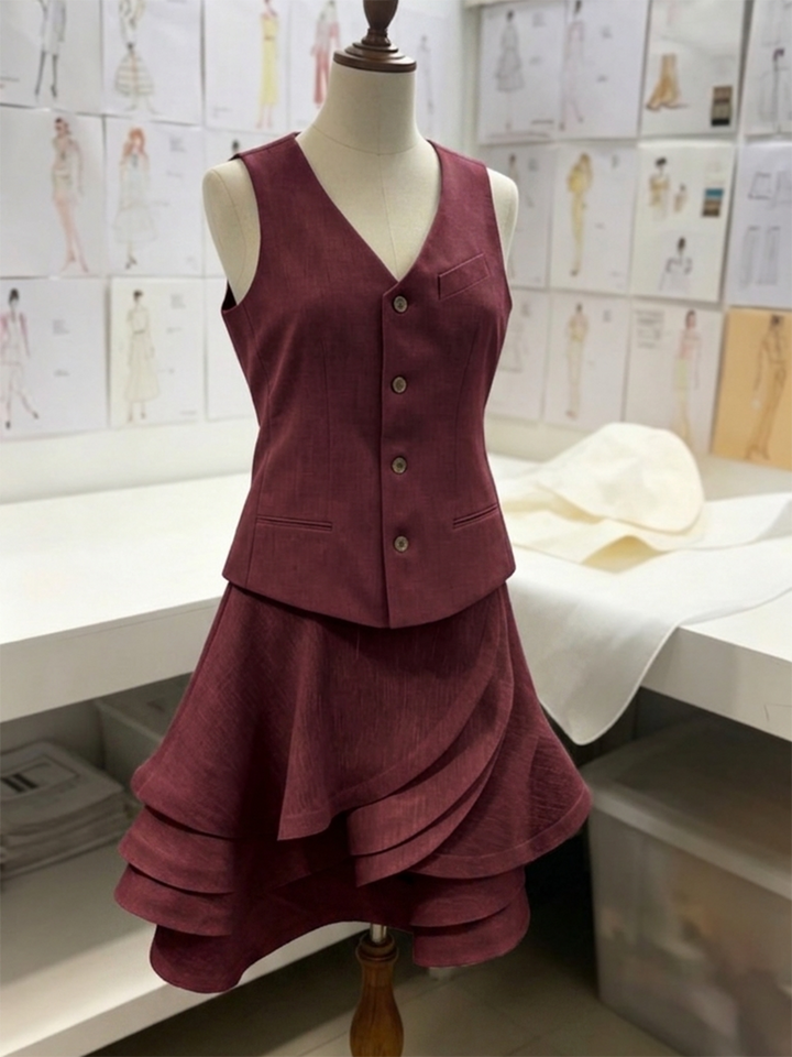 Women's Wool Mix Ruffled Tiered A-Line Mini Skirt Flounce Hem