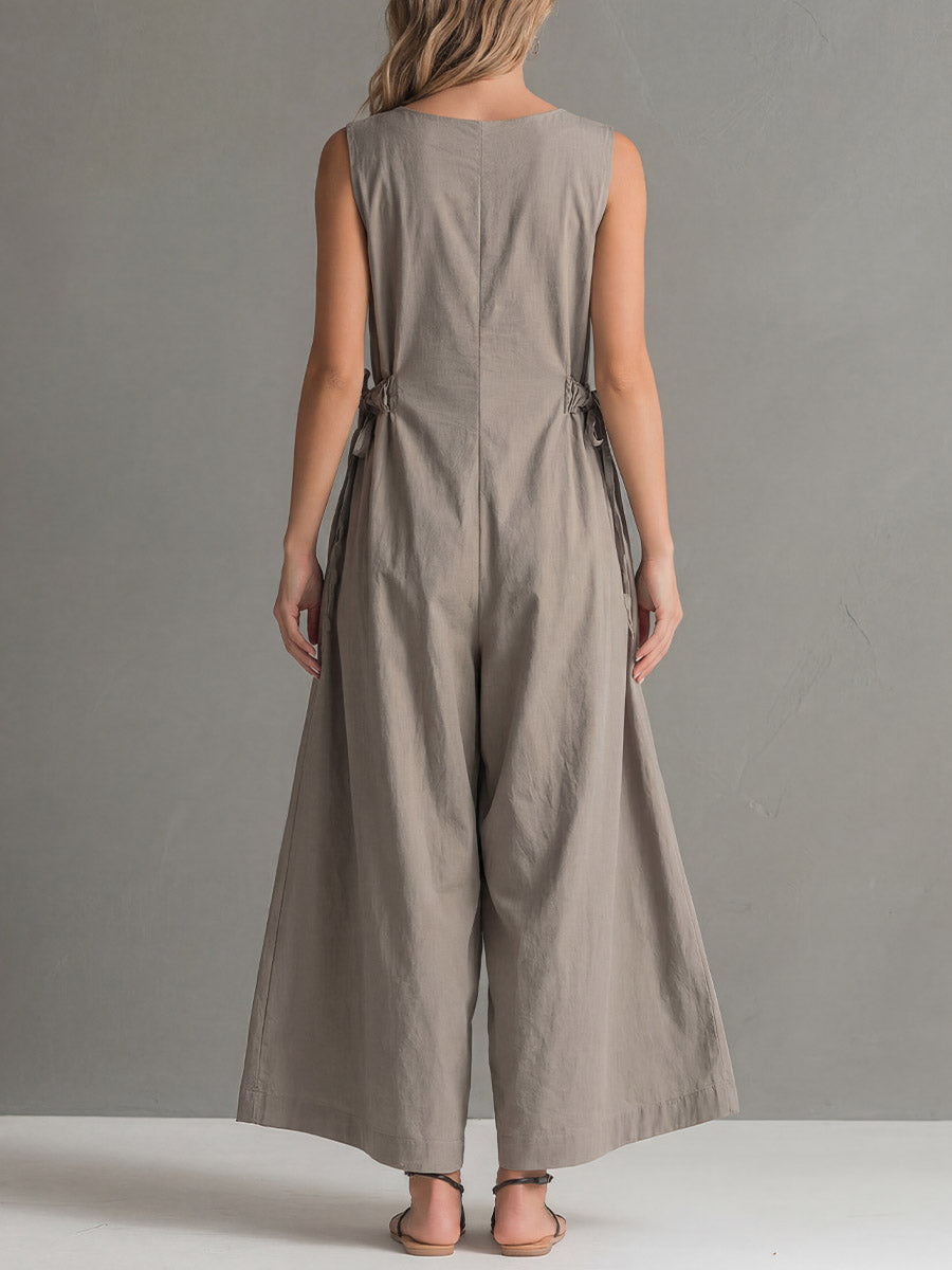 Women's Linen Wide Leg Sleeveless Jumpsuit