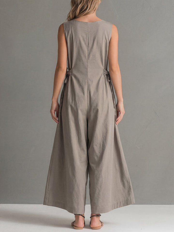 Women's Linen Wide Leg Sleeveless Jumpsuit