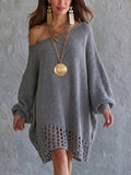 Women's Knit One Shoulder Long Sleeve Mini Sweater Dress