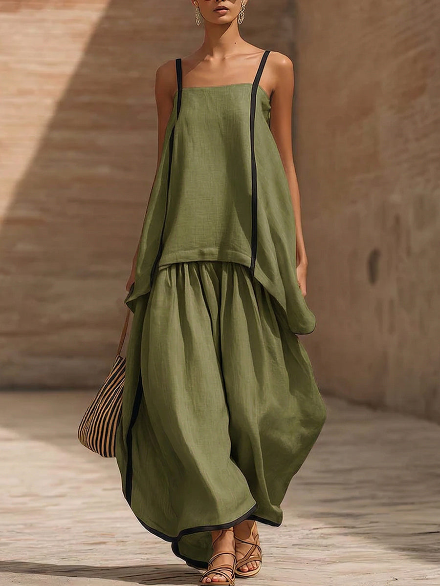 Women's Linen Two Piece Set Sleeveless Top and Wide Leg Trousers Outfit