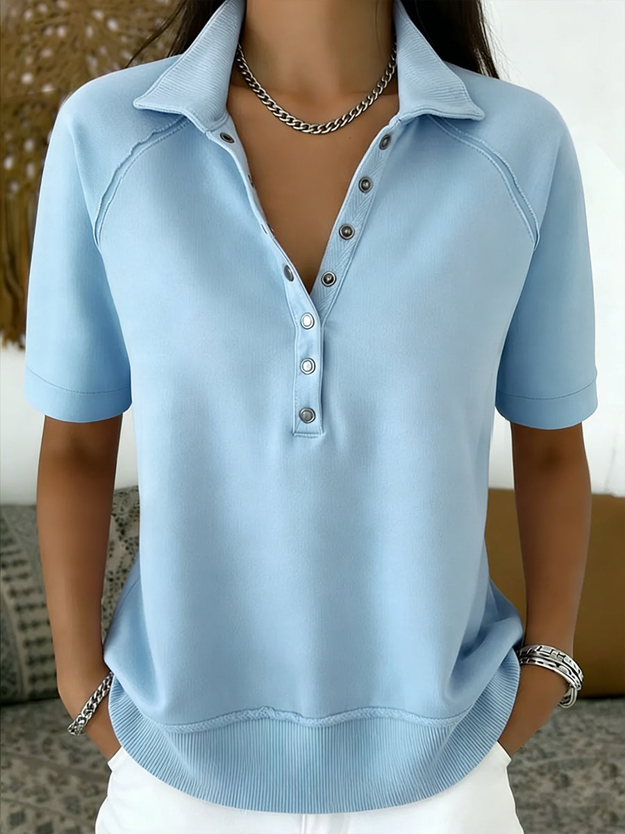 Women's Knit Short-Sleeve Polo Sweatshirt