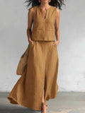 Women's Linen Sleeveless Top and Maxi Skirt Two Piece Set