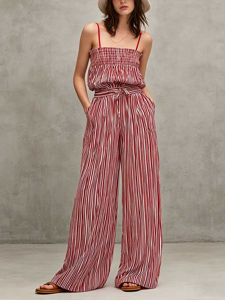Women’s Striped Linen Wide Leg Jumpsuit Sleeveless Romper