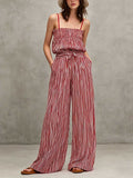 Women’s Striped Linen Wide Leg Jumpsuit Sleeveless Romper