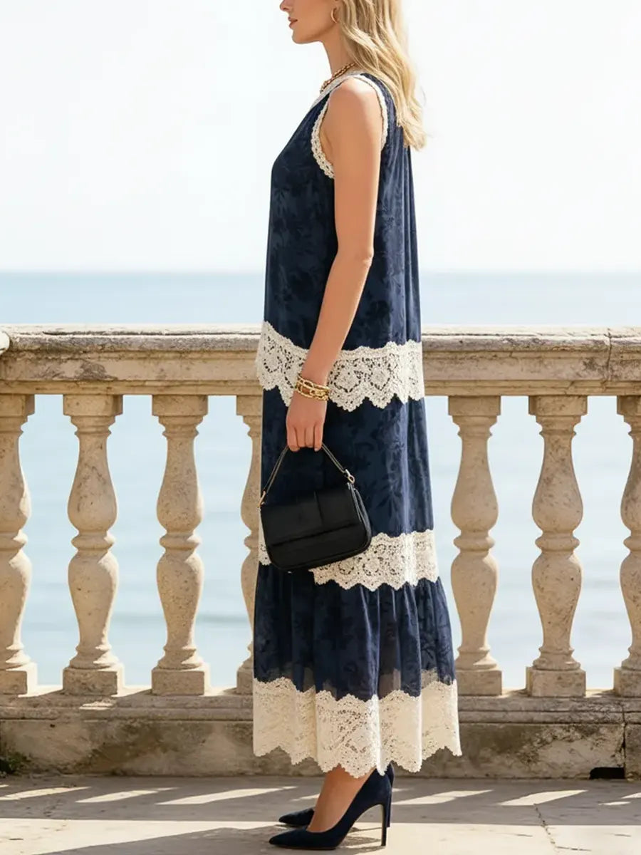 Women's Retro Floral Patchwork Sleeveless Art Casual Stylish Dress