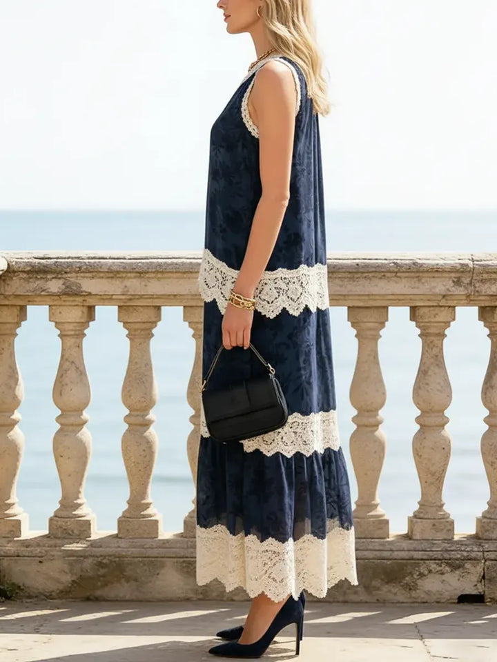 Women's Retro Floral Patchwork Sleeveless Art Casual Stylish Dress