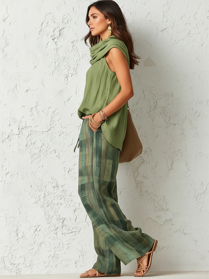 Women’s Linen-Blend Blouse & Wide-Leg Trouser Set