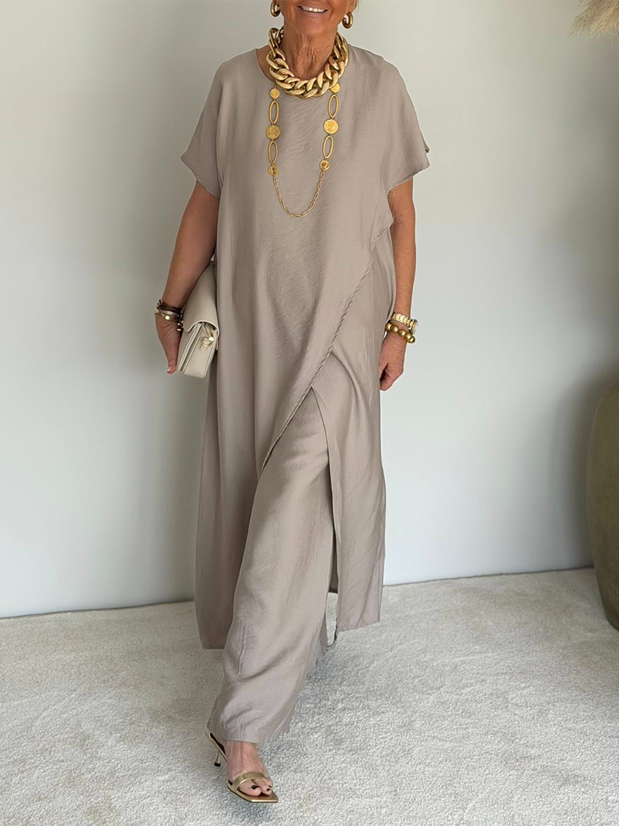 Women’s Linen Wide Leg Jumpsuit Overlay Trousers Set