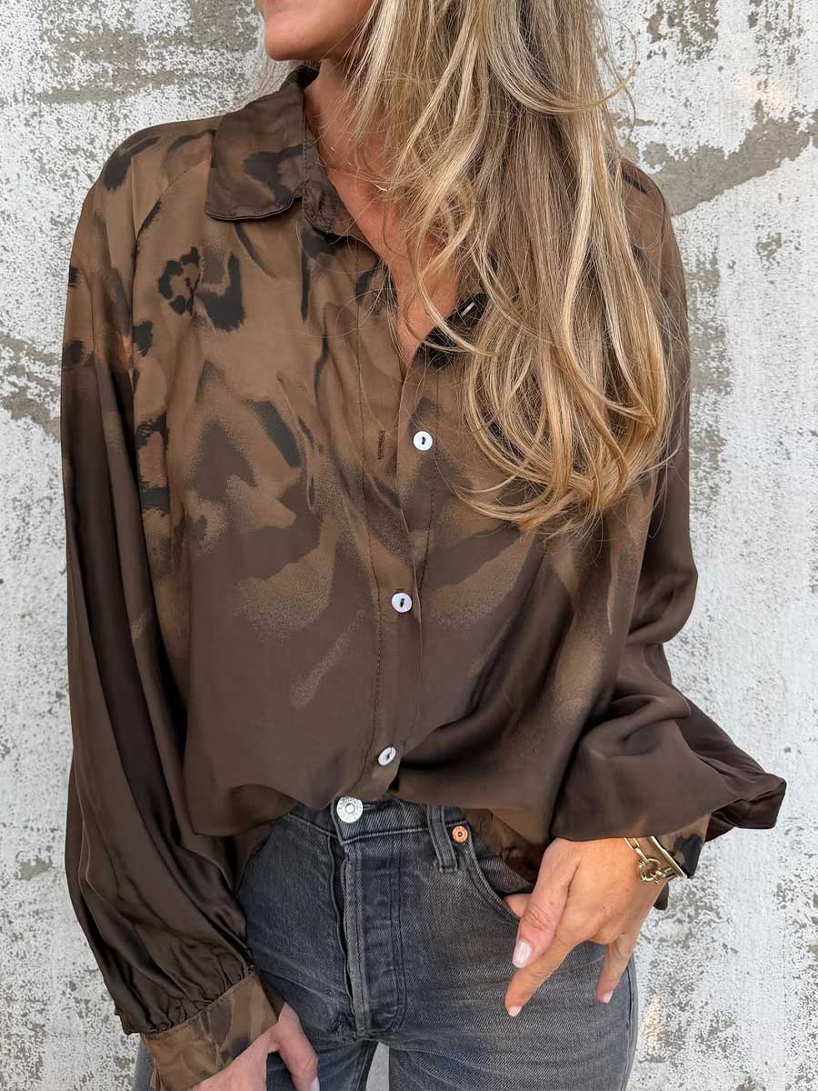 Women’s Satin Shirt Long Sleeve Floral Print Button Down Blouse
