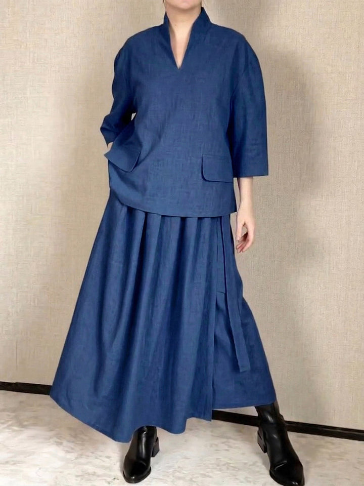 Women's Wool Maxi Skirt and V-Neck Top Set