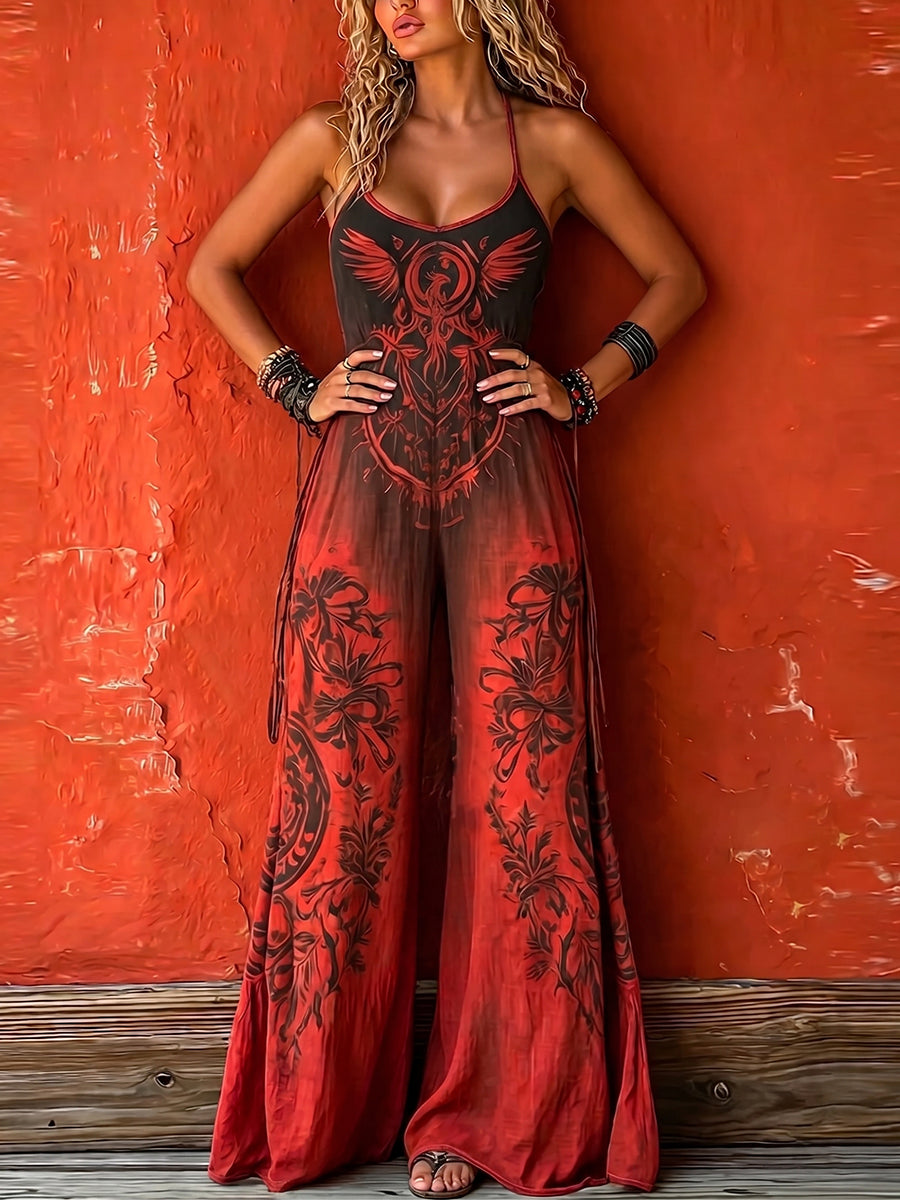 Linen Wide Leg Halter Neck Jumpsuit for Women