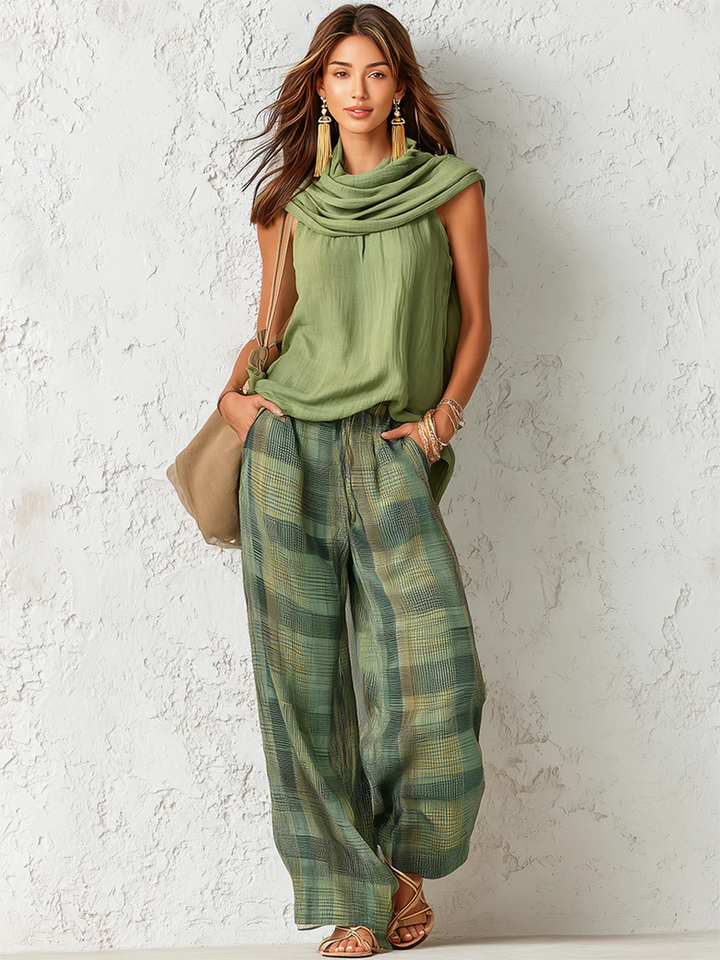 Women’s Linen-Blend Blouse & Wide-Leg Trouser Set
