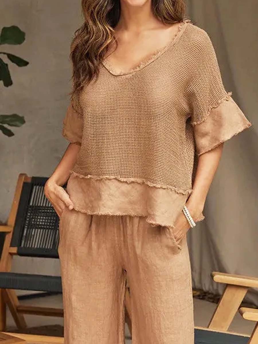 Women's Knit Two Piece Set Wide Leg Pants Co ord