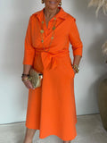 Women's Linen Blend Tie Front Shirt Dress