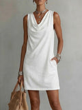 Women’s Cowl Neck Sleeveless Linen Shift Dress