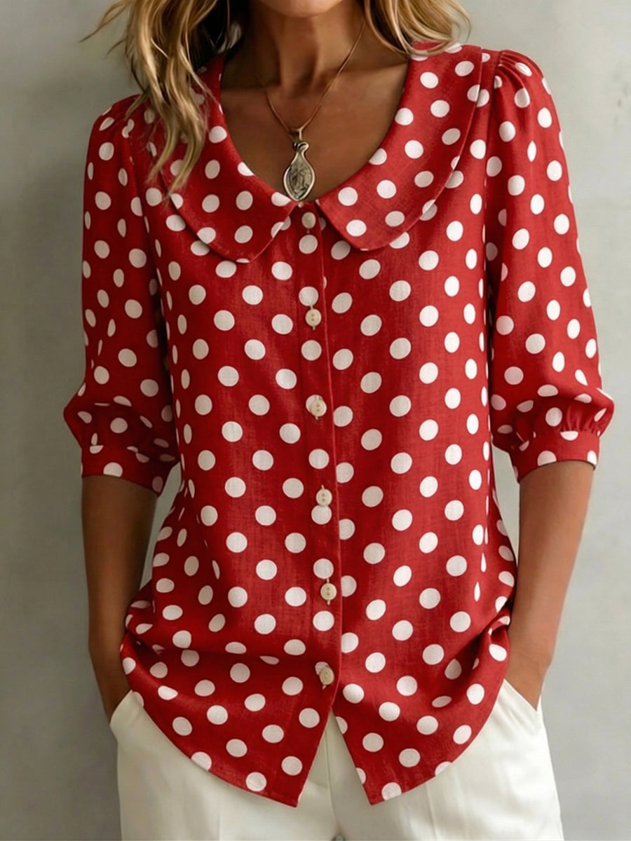 Women's Polka Dot Peter Pan Collar Chiffon Blouse