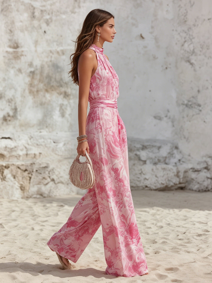Women's Halter Top and Wide Leg Linen Two-Piece Set