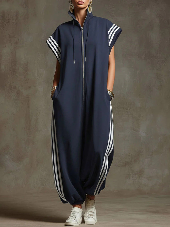 Women's Fleece Sleeveless Zip Up Jumpsuit Wide Leg Romper
