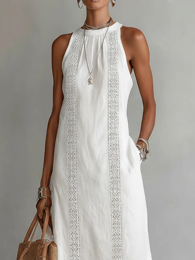 Women's Linen Halter Neck Maxi Shift Dress