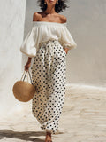 Women's Off-Shoulder Polka Dot Linen Two-Piece Set