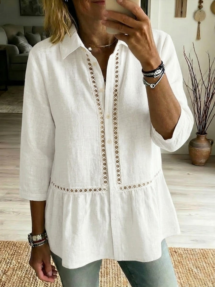 Women's Linen Blend Button Down Tiered Tunic Blouse