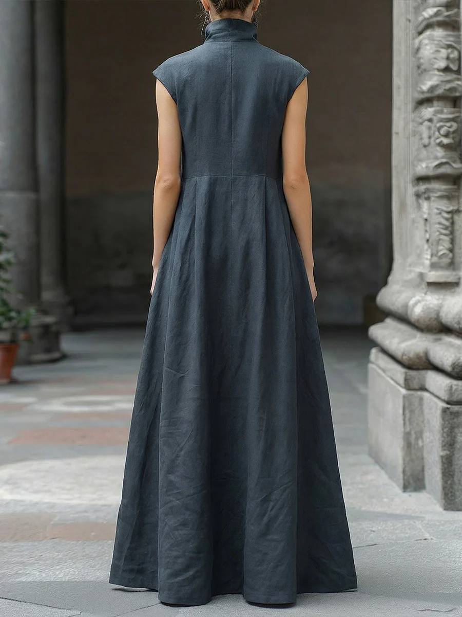 Women’s Linen Sleeveless A-Line Maxi Dress
