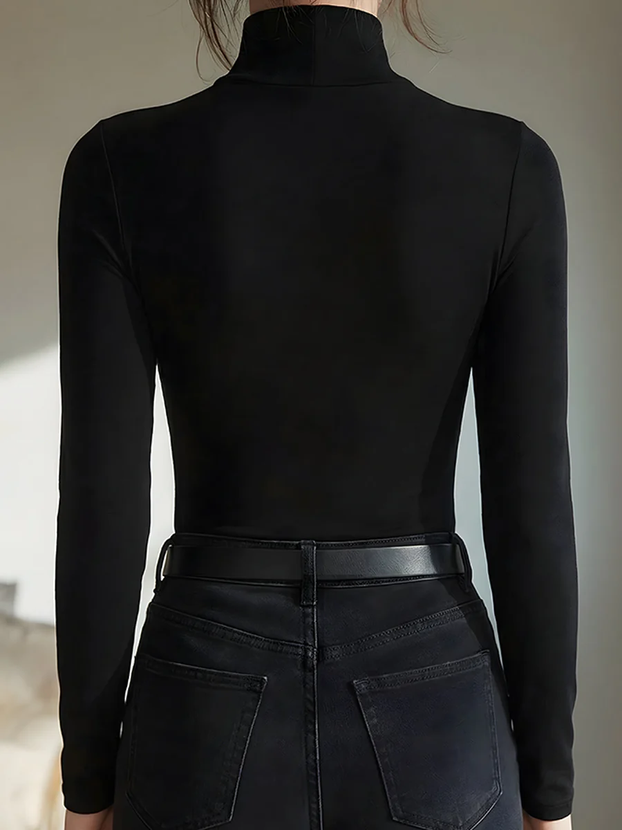 Women's Sheer Mesh Mock Neck Knit Bodysuit Long Sleeve Top