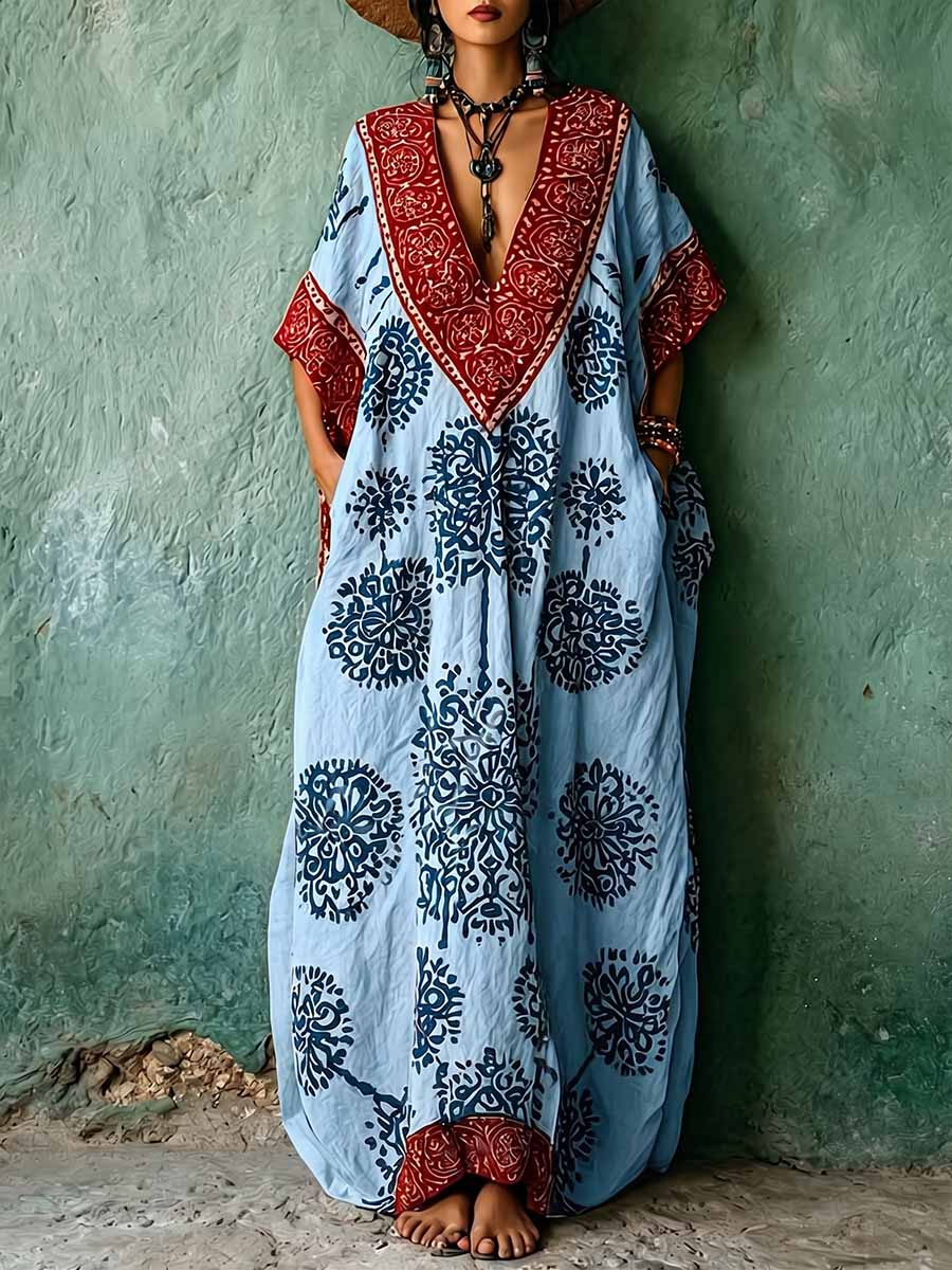 Women's Linen Kaftan Loose Boho Maxi Dress