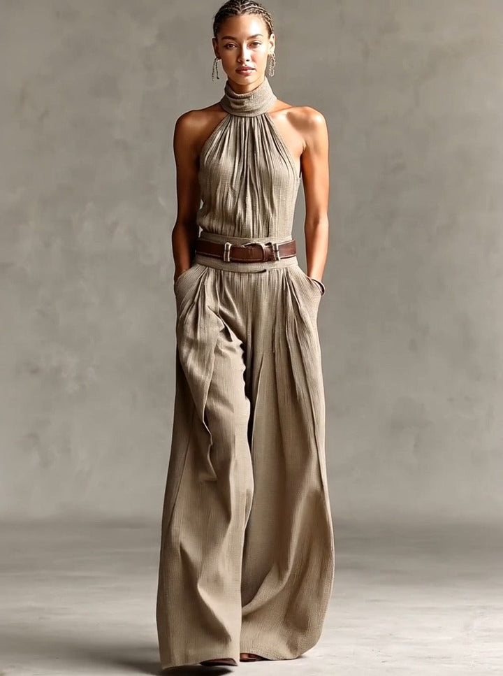 Women's Linen Halter Neck Wide Leg Jumpsuit