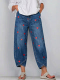 Women's Heart Print Loose-Fit Harem Denim Jeans