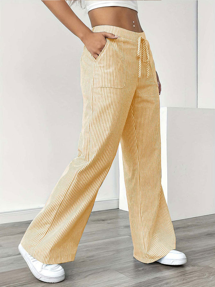 Women's Linen Wide Leg Striped Trousers