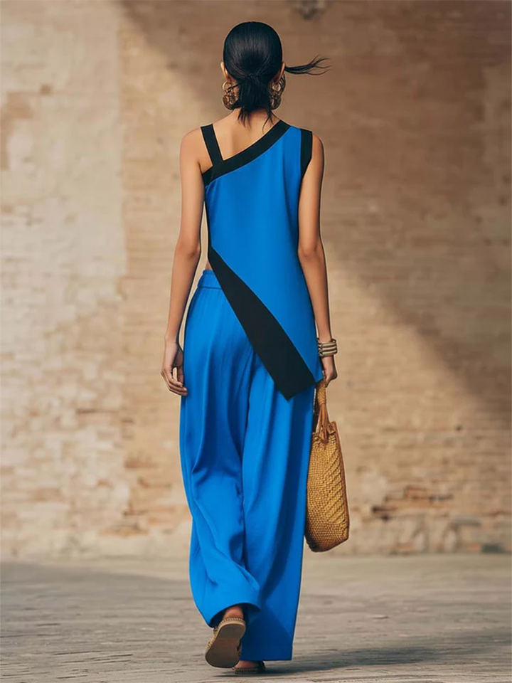 Women's Linen Asymmetric Tunic and Wide Leg Trousers Two Piece Set