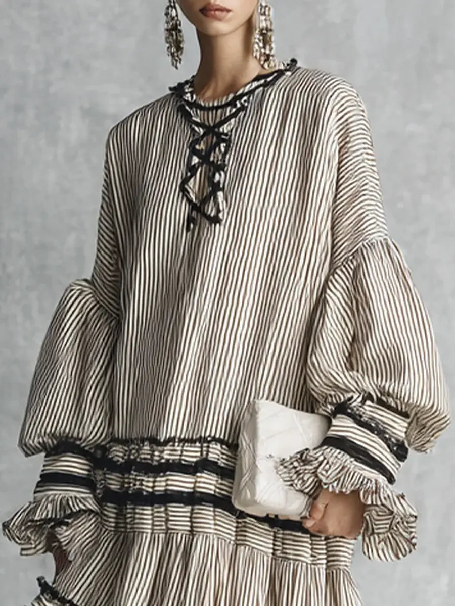 Women’s Linen Tiered Boho Long Sleeve Maxi Dress