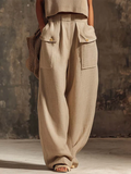Women's Wide Leg Trousers Linen High Waisted Relaxed Fit Palazzo Pants