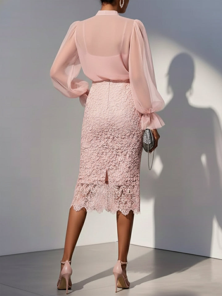 Women's Lace Skirt and Chiffon Blouse Set