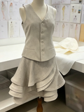 Women's Wool Mix Ruffled Tiered A-Line Mini Skirt Flounce Hem