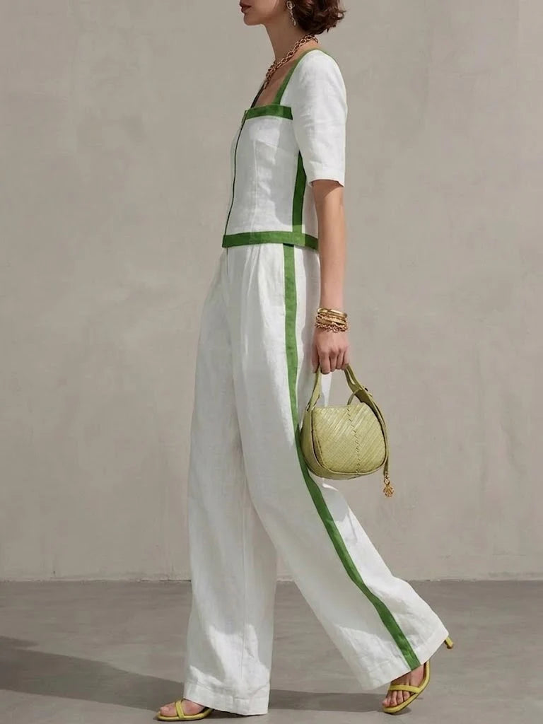 Women's Linen Two Piece Set Matching Shirt and Pants Co-ord