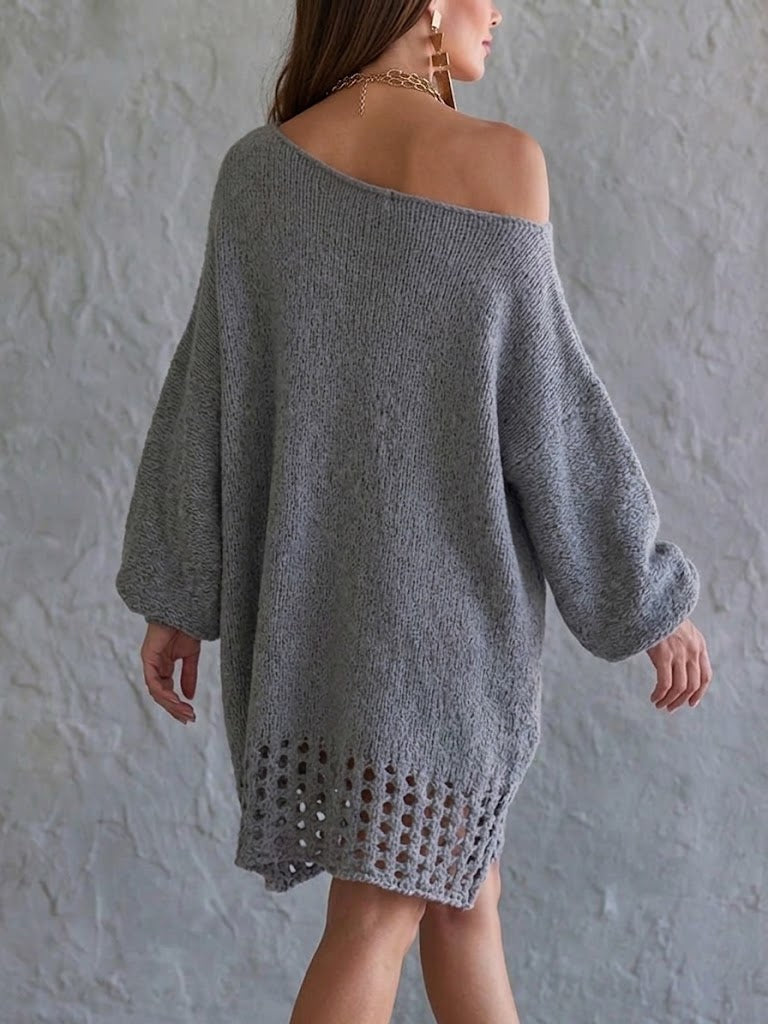 Women's Knit One Shoulder Long Sleeve Mini Sweater Dress