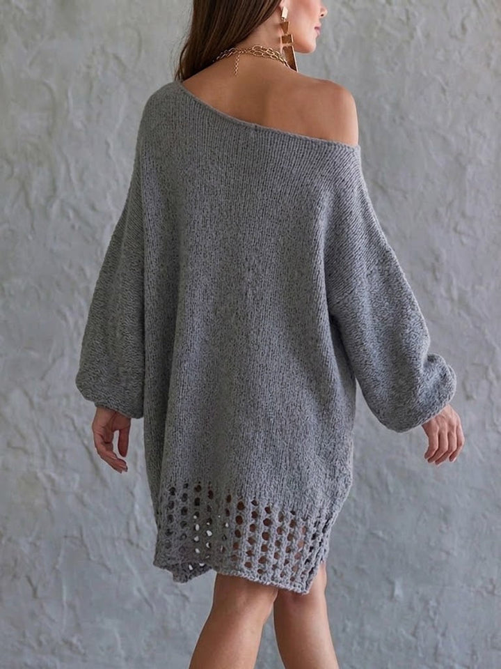 Women's Knit One Shoulder Long Sleeve Mini Sweater Dress