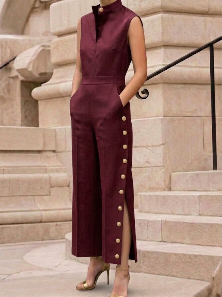 Women's Linen Wide-Leg Sleeveless Jumpsuit