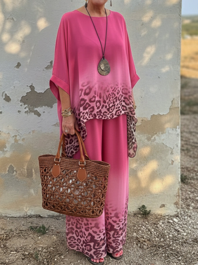 Women's Chiffon Tunic and Wide Leg Trousers Two Piece Set