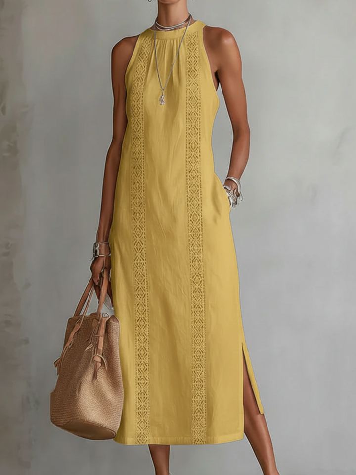Women's Linen Halter Neck Maxi Shift Dress