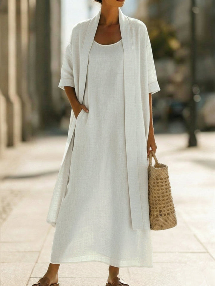 Women's Linen Maxi Dress and Cardigan Two Piece Set