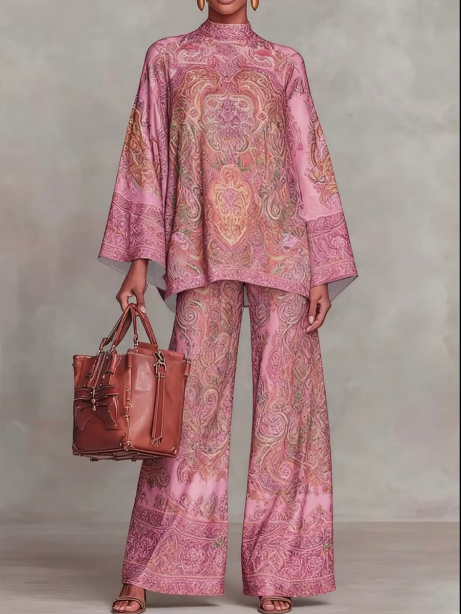 Women's Silk Print Tunic and Wide Leg Trouser Co-ord Set