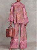 Women's Silk Print Tunic and Wide Leg Trouser Co-ord Set