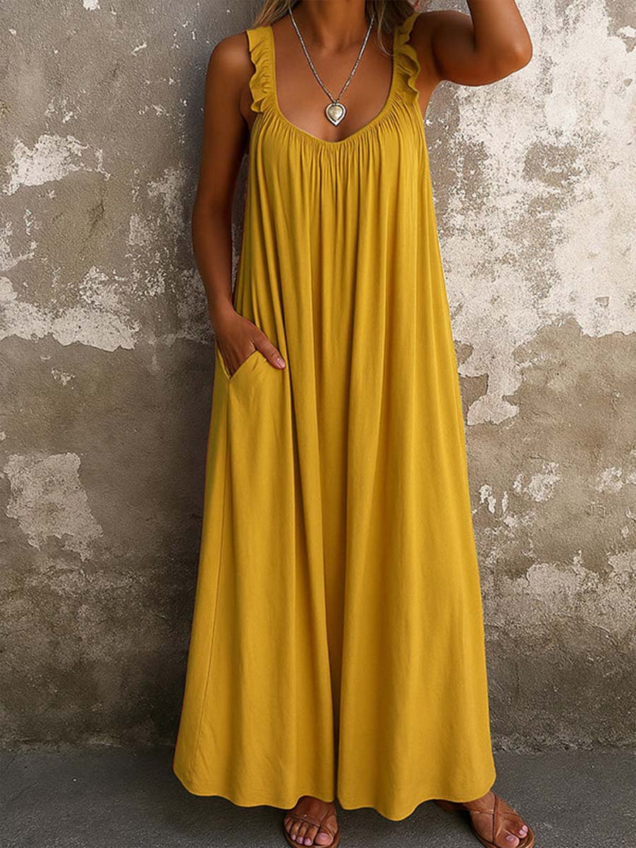 Women's Casual Sleeveless Linen Sundress Long Boho Maxi Dress