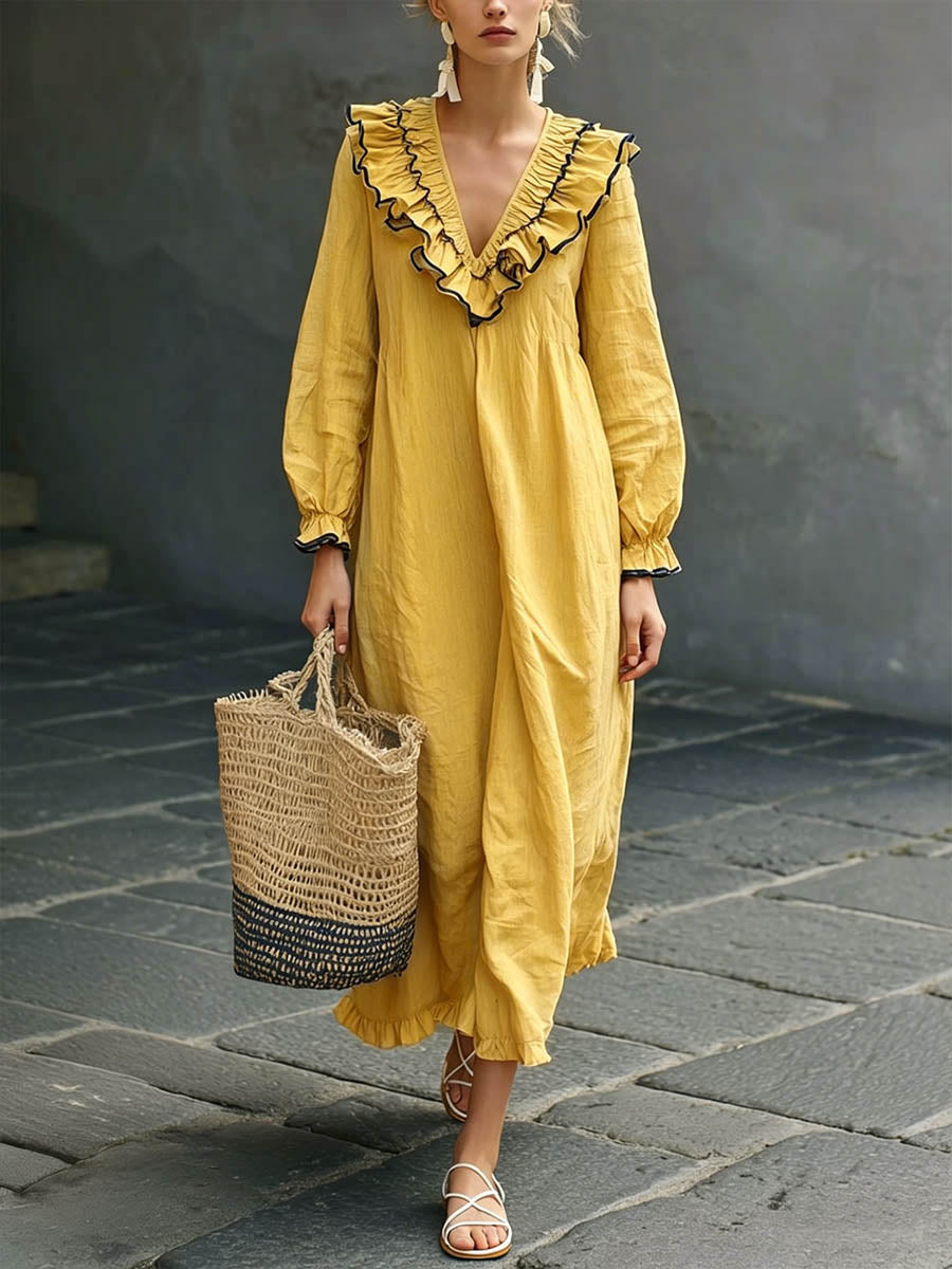 Women's Loose-Fit Linen-Blend Maxi Dress