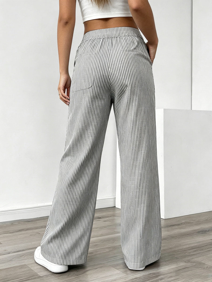 Women's Linen Wide Leg Striped Trousers