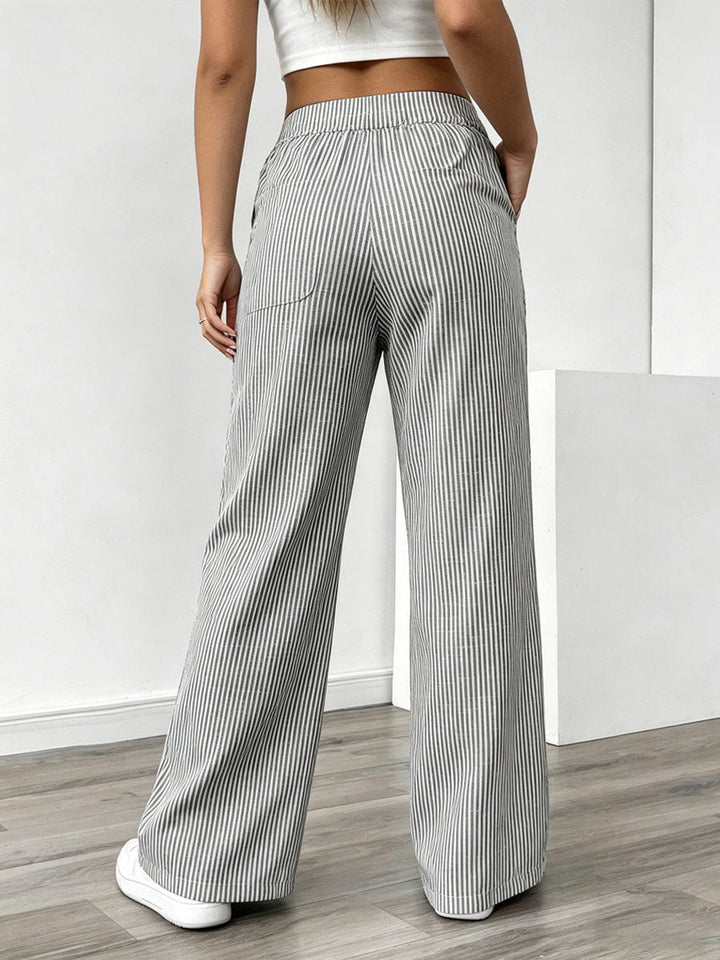 Women's Linen Wide Leg Striped Trousers